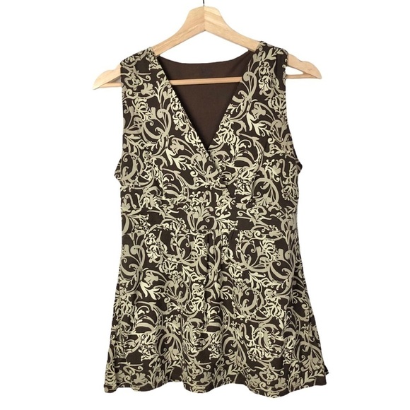 ANA Y2K Vintage VTG Brown & Cream V-Neck Wrap Tank Top M - Picture 1 of 3